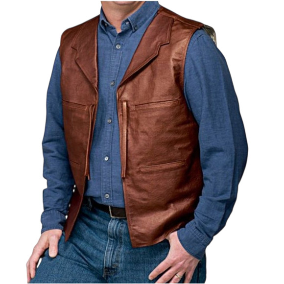 Bradford Exchange John Wayne The Duke Inspired Brown Leather Vest - Picture 1 of 9